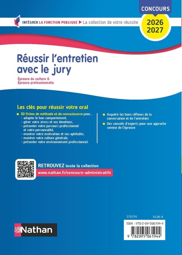 Quatrième de couverture de « Réussir l'entretien avec le jury : concours fonction publique, 2026-2027 »