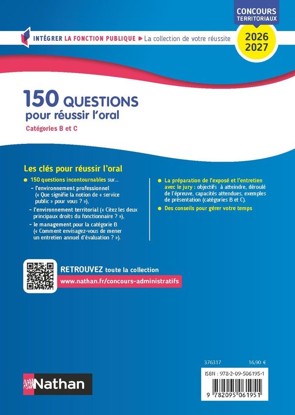Quatrième de couverture de « 150 questions pour réussir à l'oral : catégories B et C »
