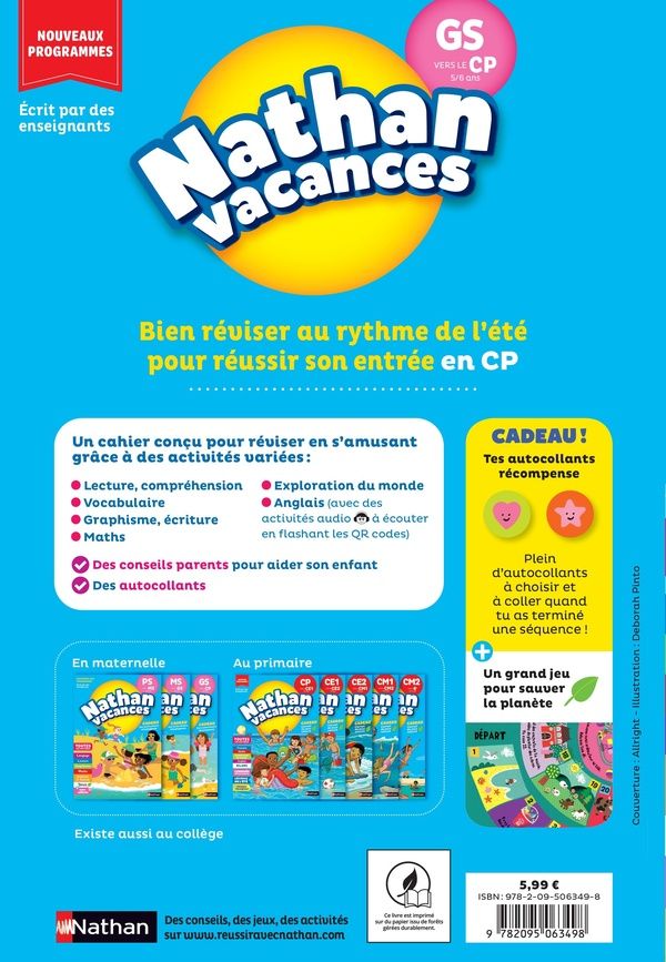 Quatrième de couverture de « NATHAN VACANCES GS VERS LE CP 5/6 ANS »