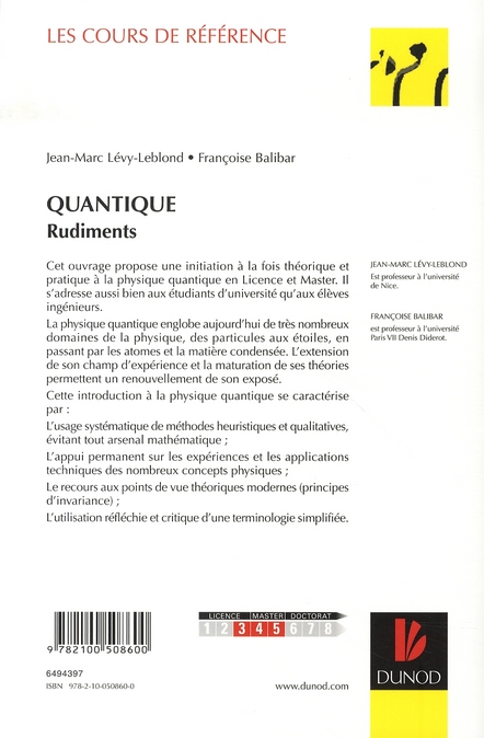 Quatrième de couverture de « Quantique : rudiments »
