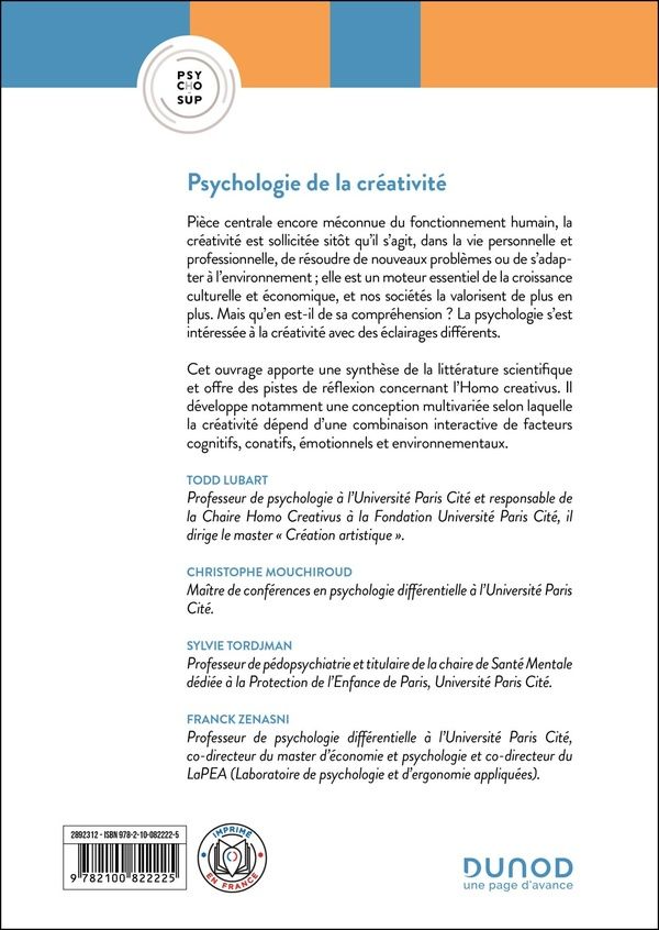 Quatrième de couverture de « Psychologie de la créativité »