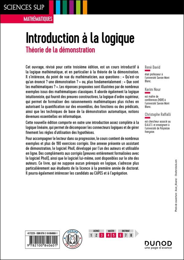 Quatrième de couverture de « Introduction à la logique : théorie de la démonstration »