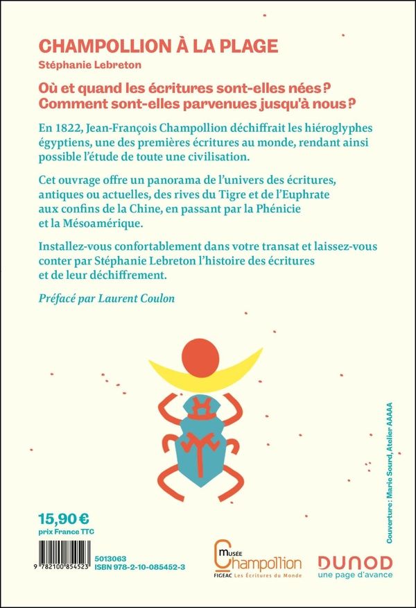 Quatrième de couverture de « Champollion à la plage : les écritures du monde dans un transat »
