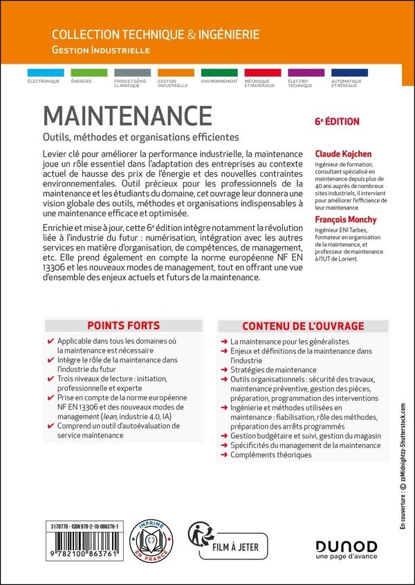 Quatrième de couverture de « Maintenance : outils, méthodes et organisations efficientes »