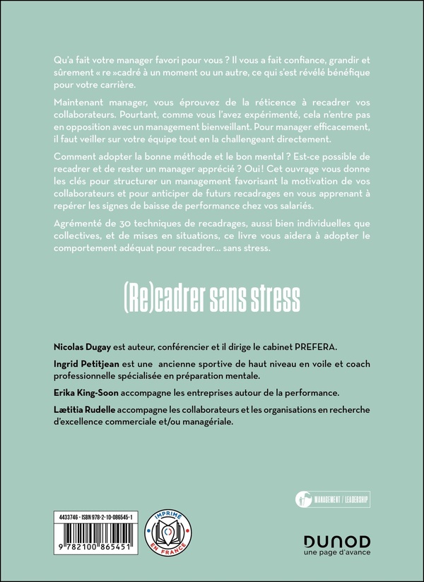 Quatrième de couverture de « (Re)cadrer sans stress : soyez plus efficace en challengeant vos collaborateurs »