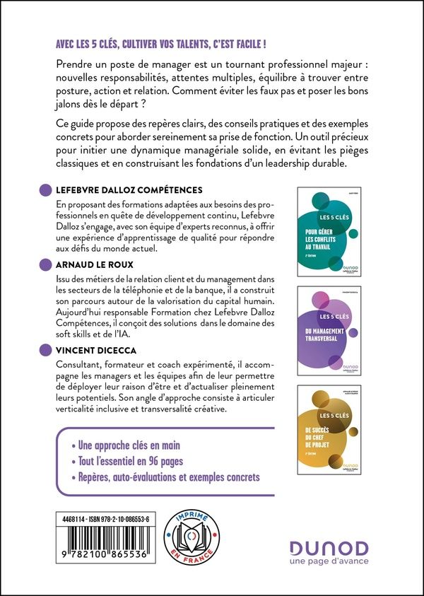 Quatrième de couverture de « Les 5 clés pour réussir ses 1ers pas de manager »