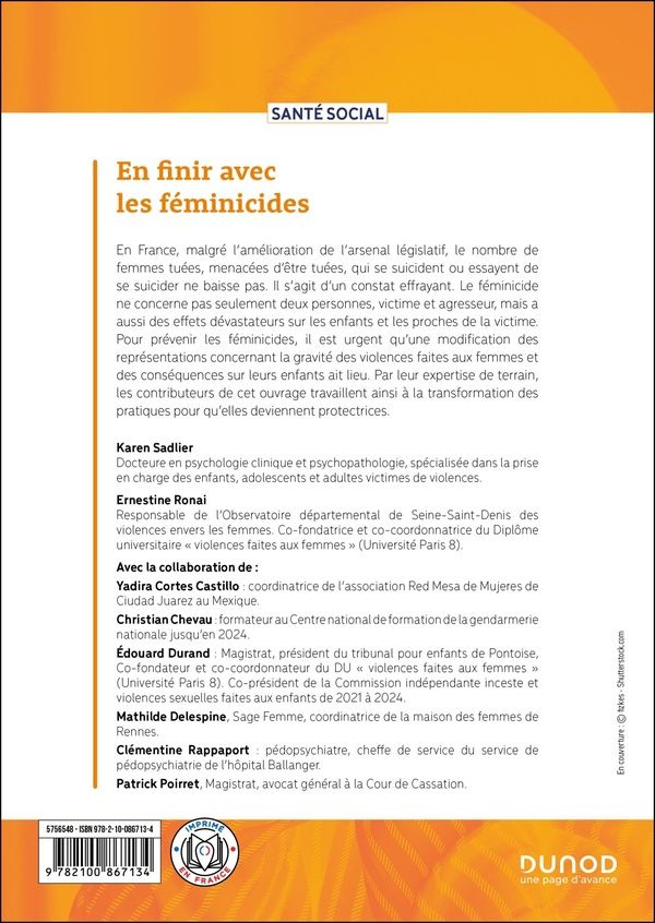 Quatrième de couverture de « En finir avec les féminicides : état des lieux, prises en charge et interventions »