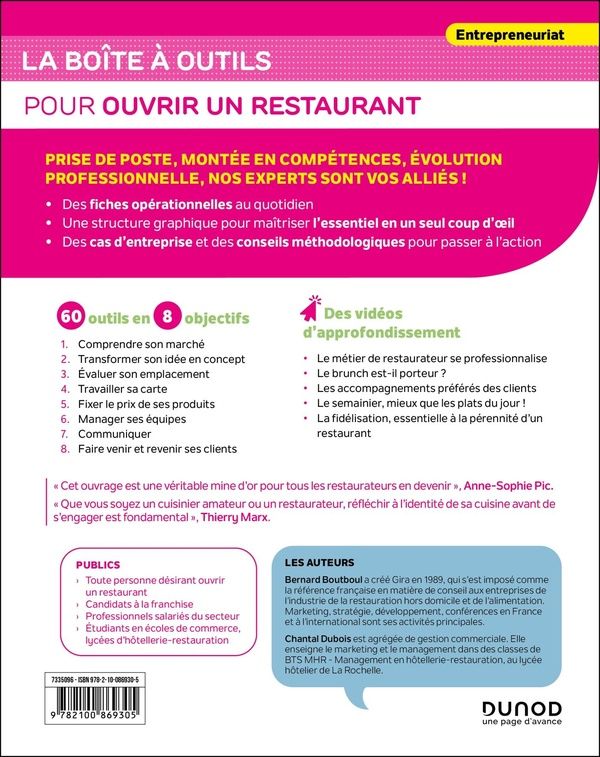 Quatrième de couverture de « La boîte à outils pour ouvrir son restaurant et le faire prospérer »