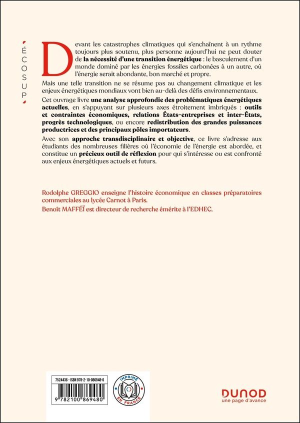 Quatrième de couverture de « Énergie et transition énergétique : économie, histoire et géopolitique »