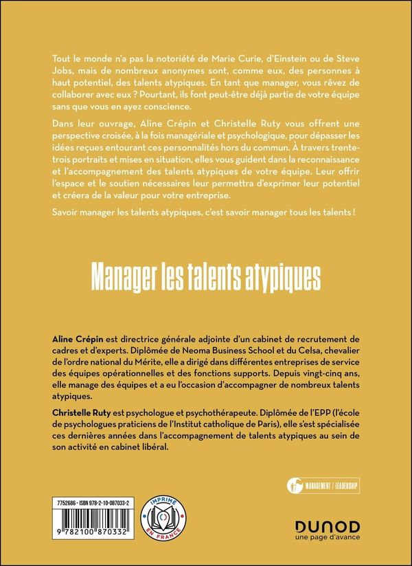 Quatrième de couverture de « Manager les talents atypiques : repérer, coacher et développer les personnes HPI-HPE »