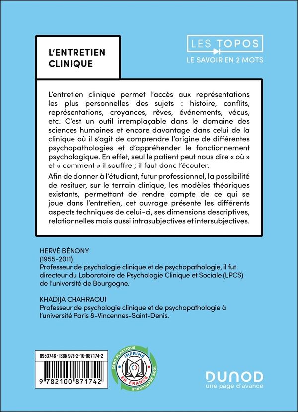 Quatrième de couverture de « L'entretien clinique »