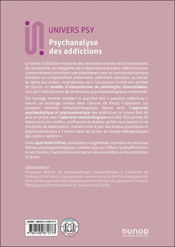 Quatrième de couverture de « Psychanalyse des addictions »