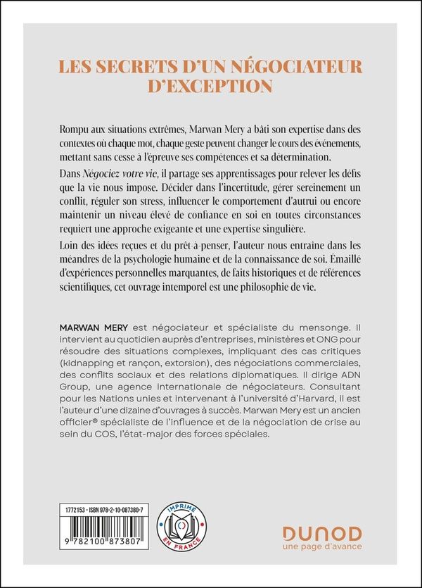 Quatrième de couverture de « Négociez votre vie : relever autrement vos défis professionnels »