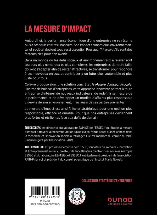 Quatrième de couverture de « La mesure d'impact : intégrer l'impact social et environnemental dans sa performance économique »