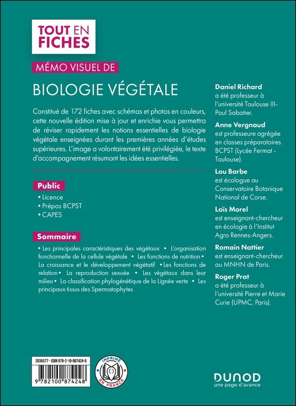 Quatrième de couverture de « Mémo visuel de biologie végétale »