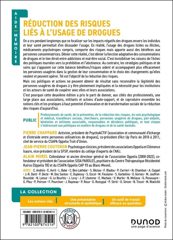 Quatrième de couverture de « Réduction des risques liés à l'usage de drogues : en 20 notions »