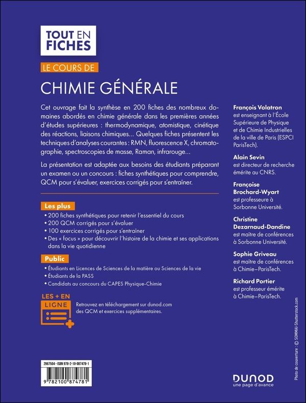 Quatrième de couverture de « Chimie générale : licence, PASS, CAPES »