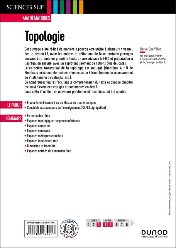 Quatrième de couverture de « Topologie : cours et exercices corrigés »