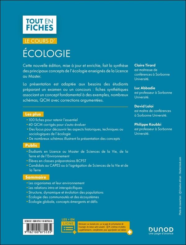 Quatrième de couverture de « Le cours d'écologie : licence, master, CAPES, agrégation »