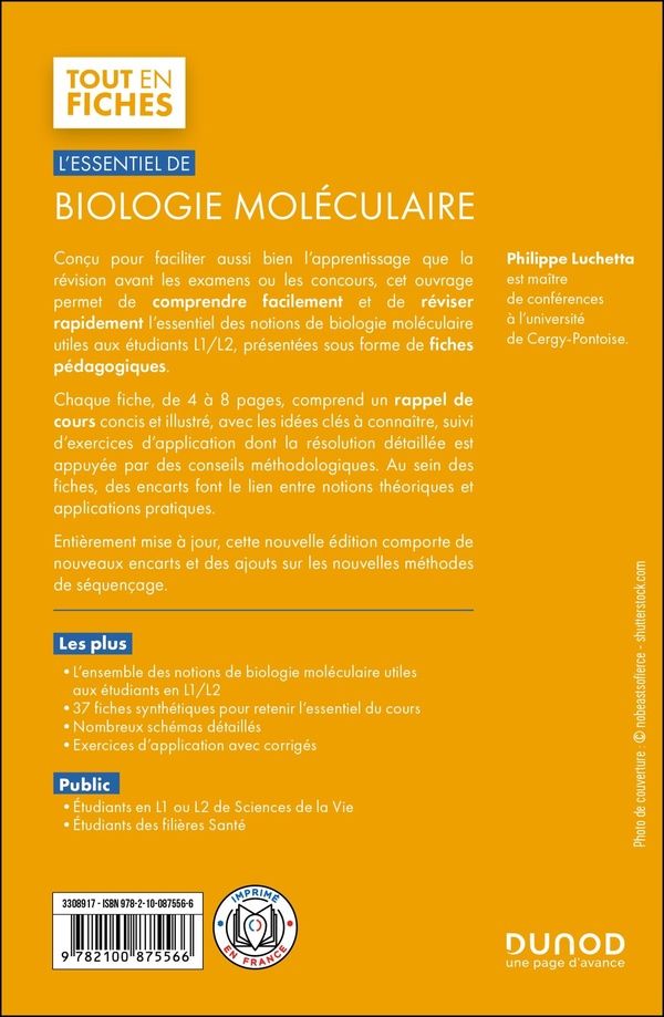 Quatrième de couverture de « L'essentiel de biologie moléculaire »