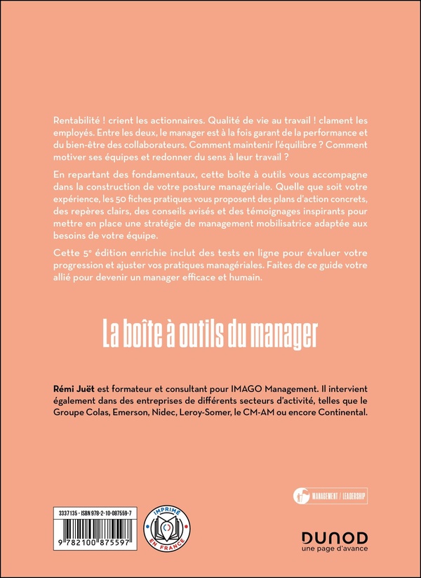 Quatrième de couverture de « La boîte à outils du manager : 50 fiches pratiques pour piloter son équipe »