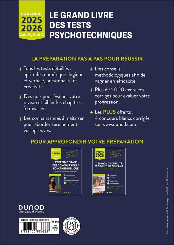 Quatrième de couverture de « Le grand livre des tests psychotechniques : logique, personnalité, créativité »