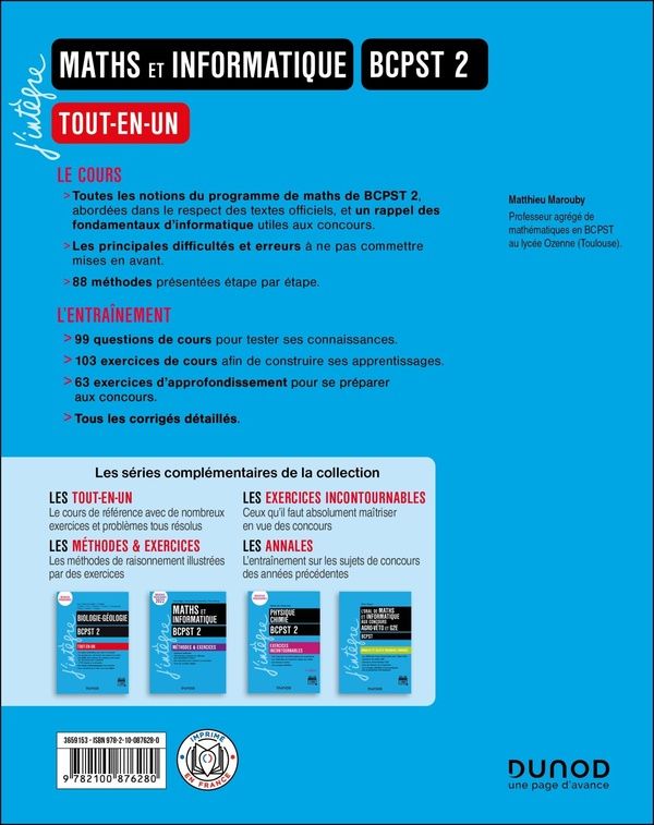 Quatrième de couverture de « Maths et informatique BCPST 2 : tout-en-un »
