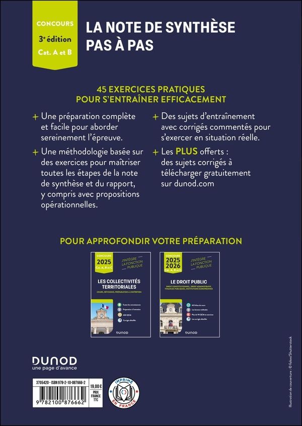 Quatrième de couverture de « La note de synthèse pas à pas : 45 exercices pratiques »