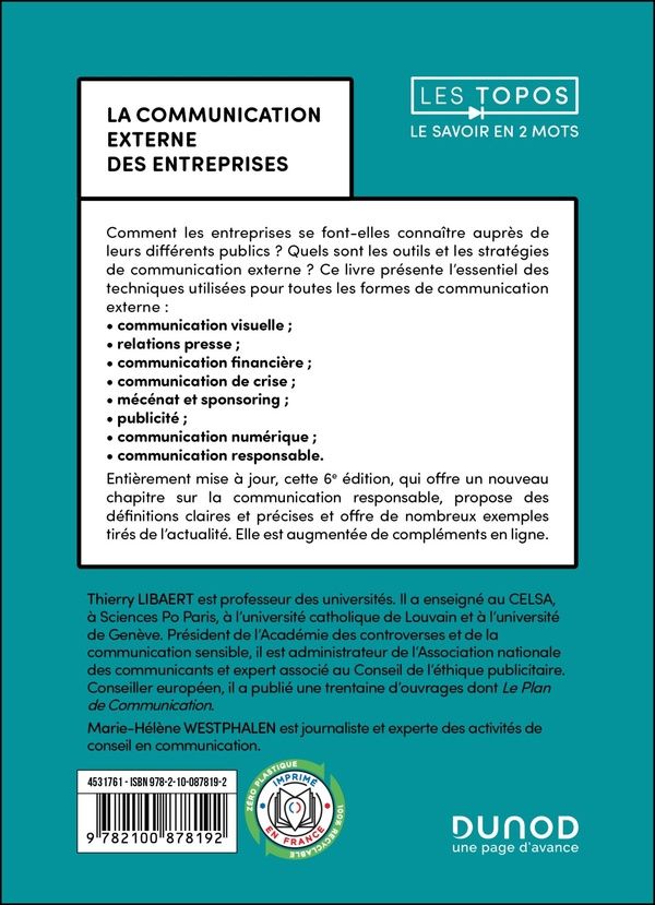 Quatrième de couverture de « La communication externe des entreprises »