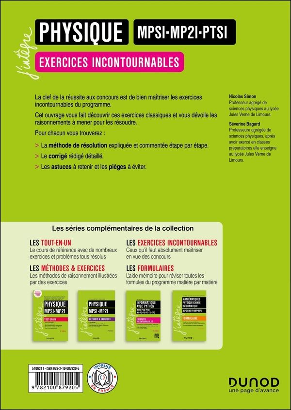 Quatrième de couverture de « Physique, MPSI, MP2I, PTSI »