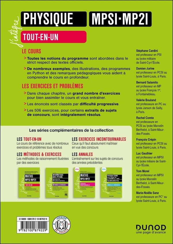 Quatrième de couverture de « Physique MPSI, MP2I : tout-en-un »