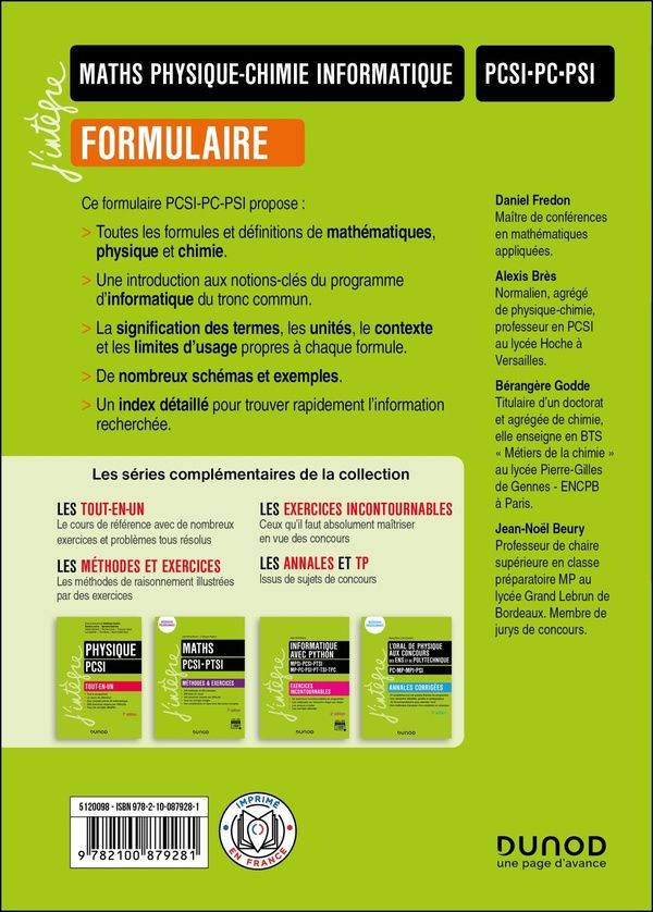 Quatrième de couverture de « Mathématiques, physique-chimie, informatique : PCSI, PC, PSI »