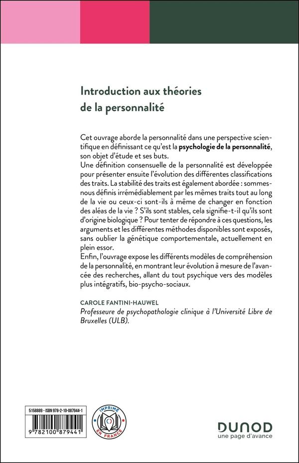 Quatrième de couverture de « Introduction aux théories de la personnalité »