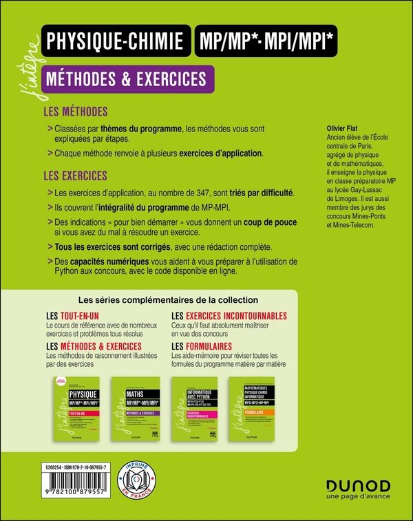 Quatrième de couverture de « Physique-chimie MP-MP*, MPI-MPI* : méthodes & exercices »