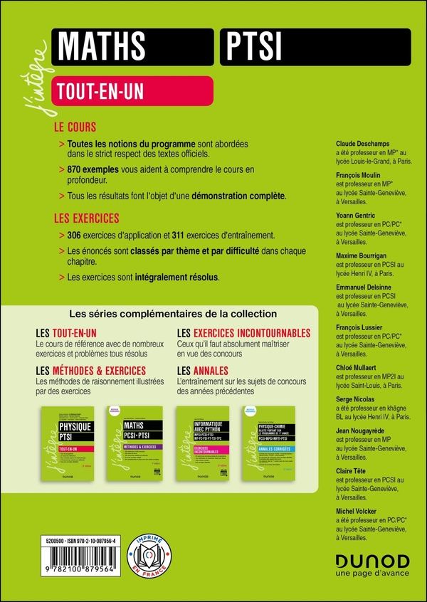 Quatrième de couverture de « Maths, PTSI : tout-en-un »