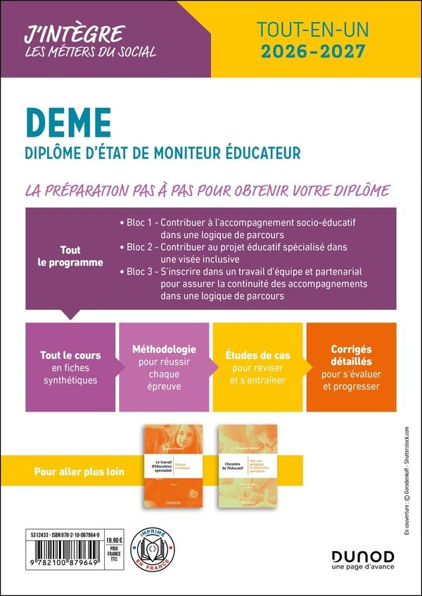 Quatrième de couverture de « DEME, diplôme d'État de moniteur éducateur : tout-en-un, 2026-2027 »