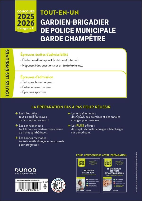 Quatrième de couverture de « Concours gardien-brigadier de police municipale, garde champêtre »