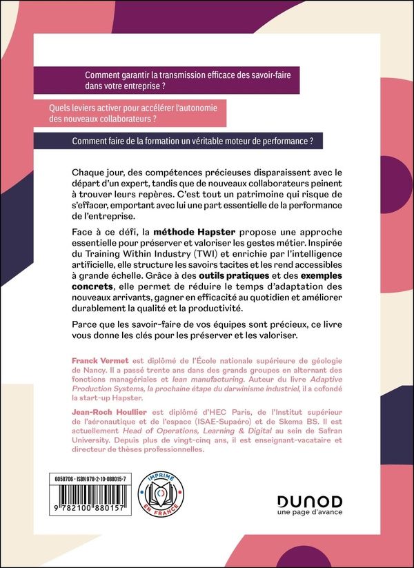 Quatrième de couverture de « Transmettre des savoir-faire et gestes métier : l'apprentissage augmenté en situation de travail »
