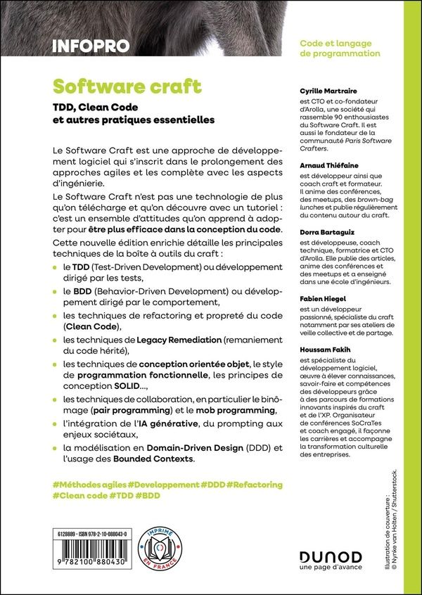 Quatrième de couverture de « Software craft : TDD, clean code et autres pratiques essentielles »