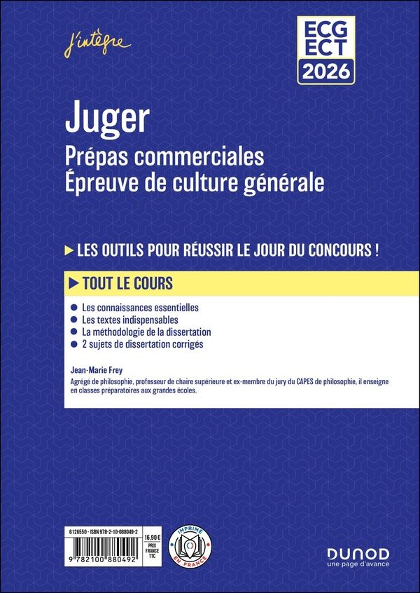 Quatrième de couverture de « Juger : prépas commerciale, épreuve de culture générale »