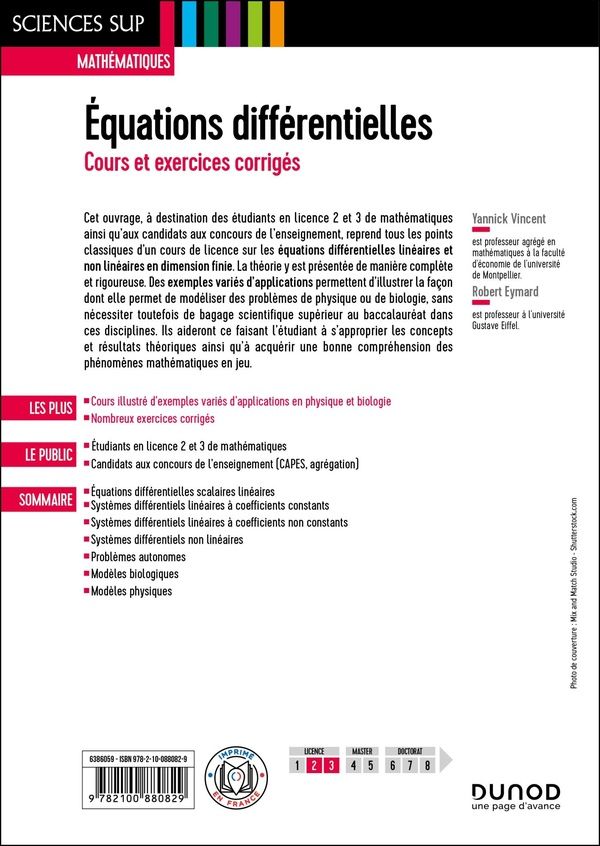 Quatrième de couverture de « Équations différentielles : cours et exercices corrigés »