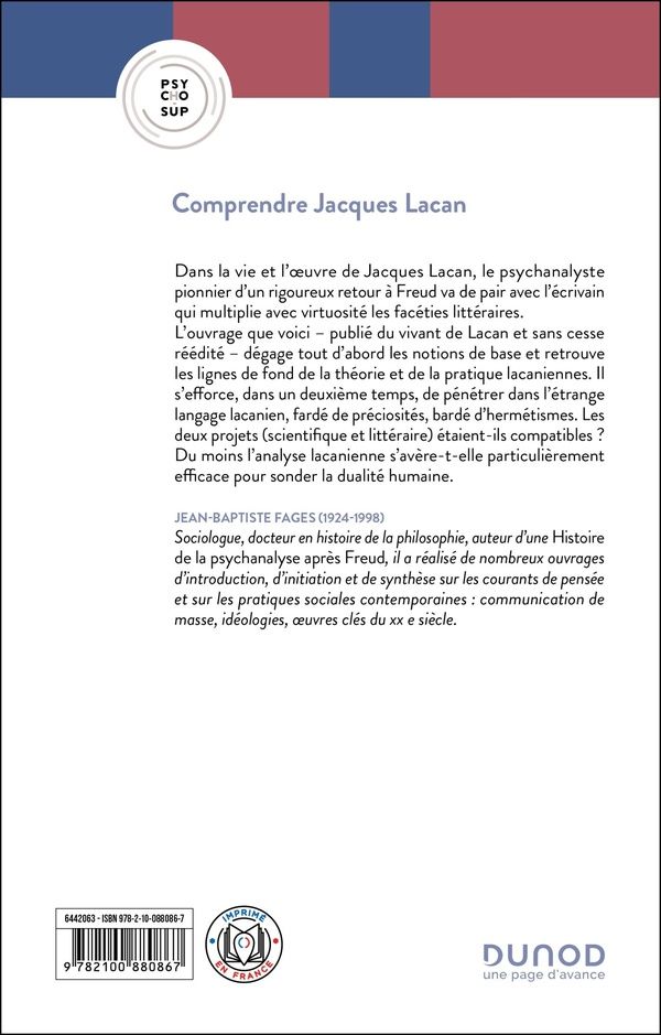 Quatrième de couverture de « Comprendre Jacques Lacan »