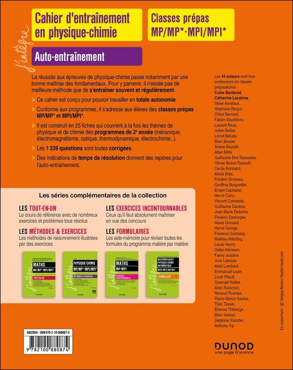 Quatrième de couverture de « Cahier d'entraînement en physique-chimie : classes prépas MP-MP*, MPI-MPI* »