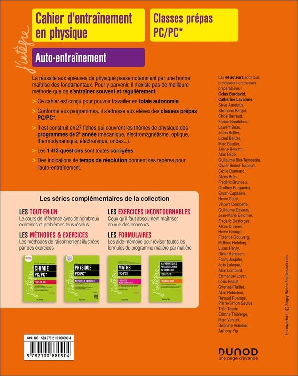 Quatrième de couverture de « Cahier d'entraînement en physique : classes prépas PC-PC* »