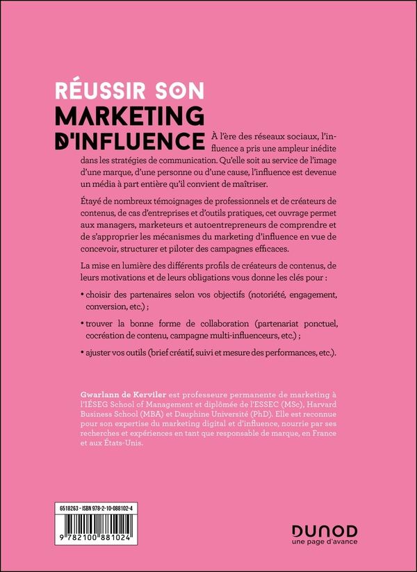Quatrième de couverture de « Réussir son marketing d'influence : comment faire collaborer marques, influenceurs et communautés sur les réseaux sociaux »