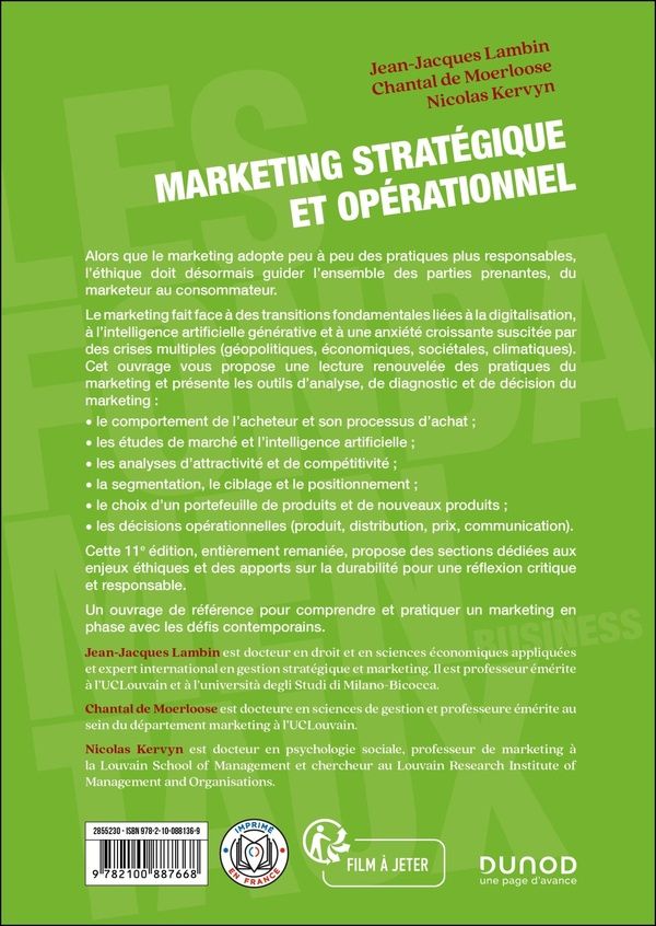 Quatrième de couverture de « Marketing stratégique et opérationnel : la démarche marketing dans une perspective responsable »
