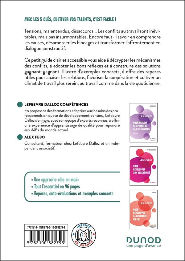 Quatrième de couverture de « Les 5 clés pour gérer les conflits au travail »