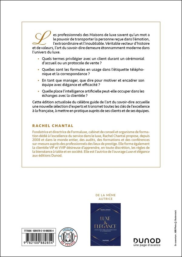 Quatrième de couverture de « L'art du savoir-dire : les mots au service du luxe à la française »