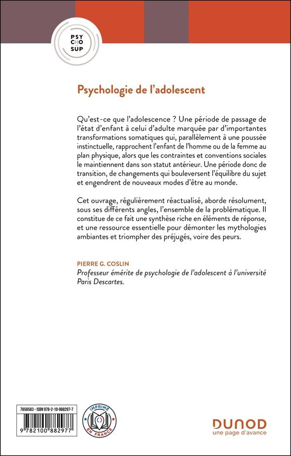 Quatrième de couverture de « Psychologie de l'adolescent »