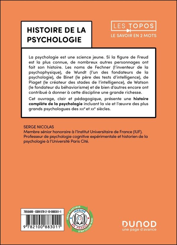 Quatrième de couverture de « Histoire de la psychologie »